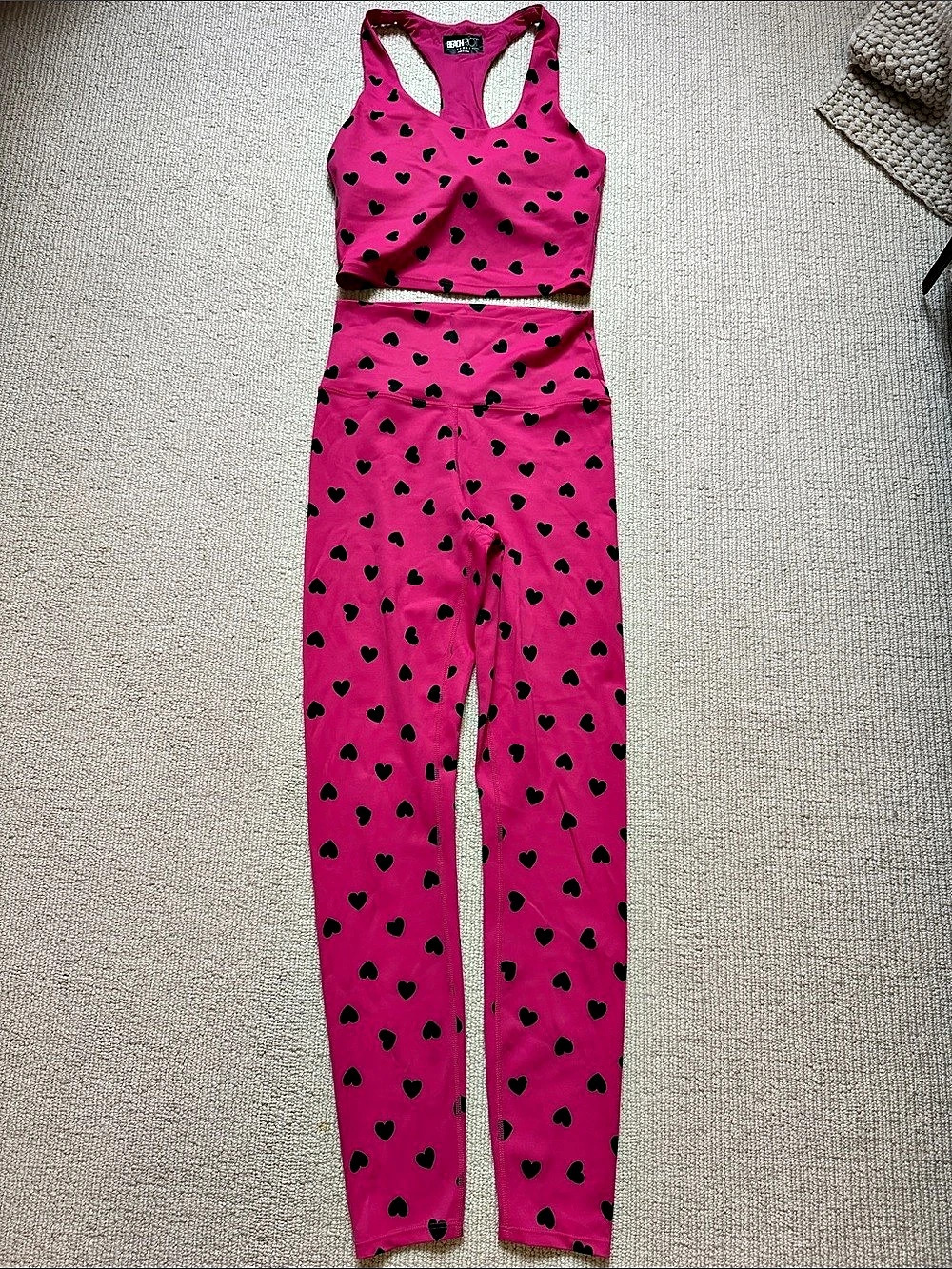Beach Riot Mon Cheri Set Pink & Black Heart Print Size Small